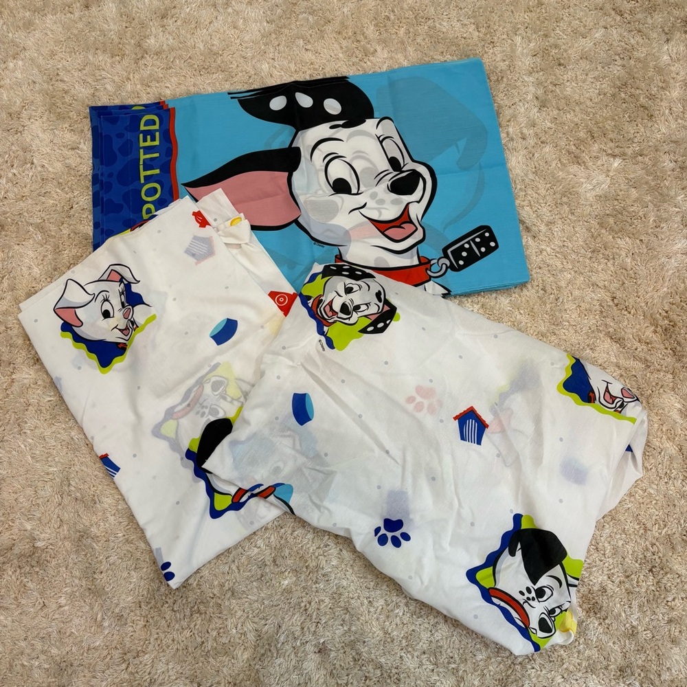 Vintage 101 Dalmatians Sheet Set & 2 Pillow Cases Twin Size Graphic Print Disney